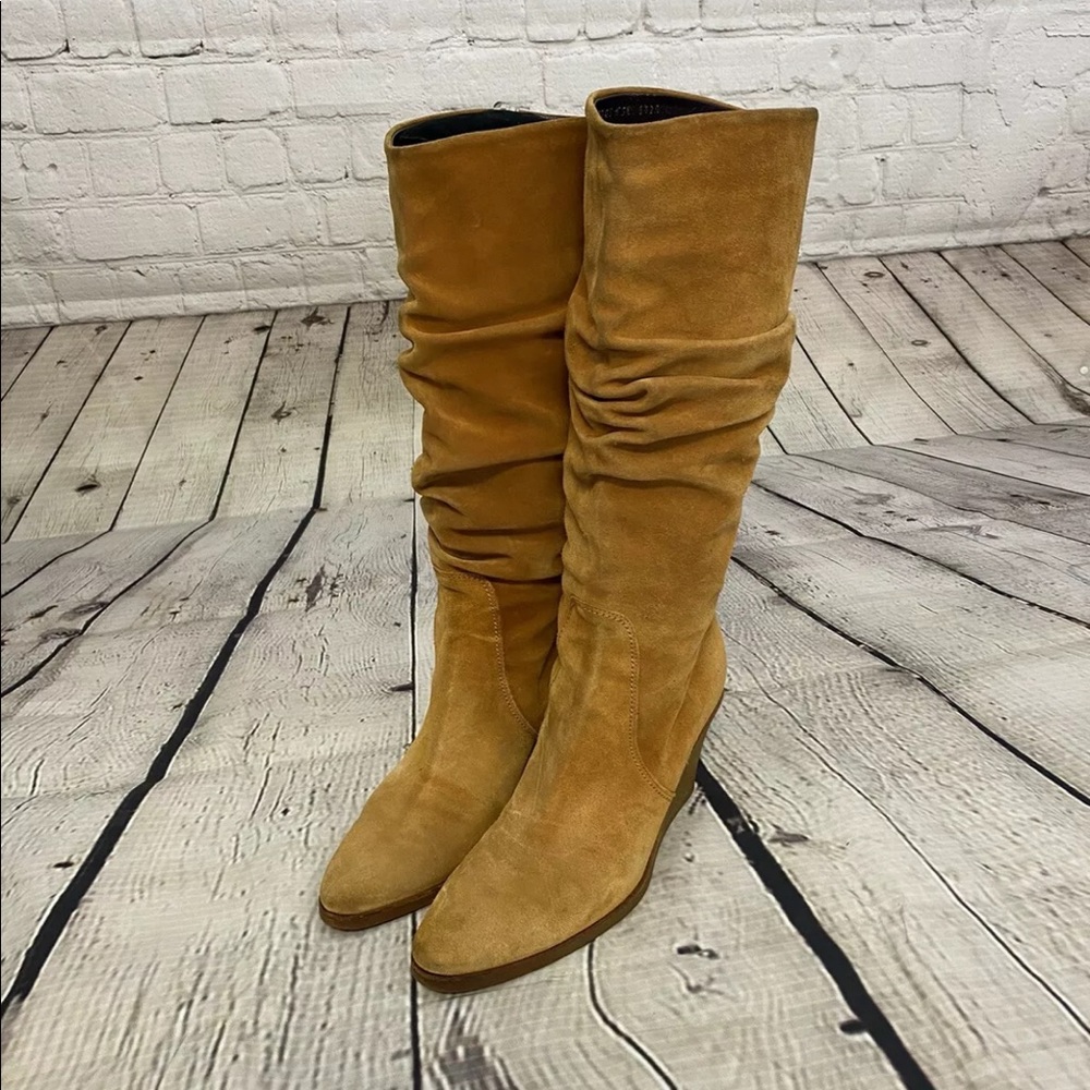 Salvatore Ferragamo Tan Suede Wedge Boots